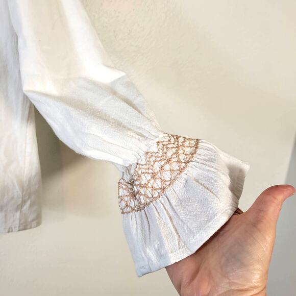 Faherty Blouse Women's S Laura Organic Cotton Boho Peasant Embroidered Smocked - Picture 6 of 10